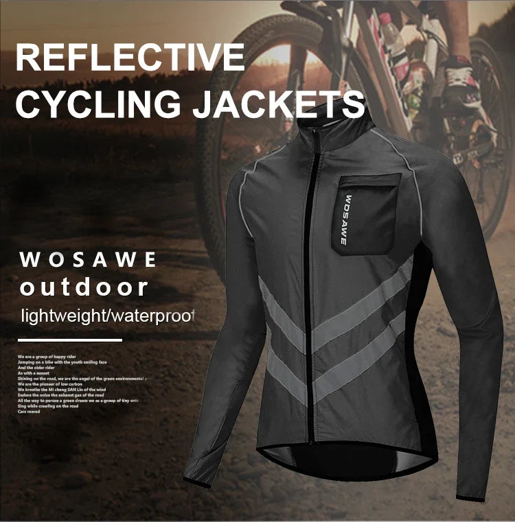Ultralight Men's Cycling Windbreaker Reflective Jacket Windproof Bike Jacket Water Resistant MTB Road Bicycle Long Jersey