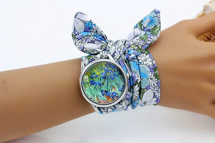 New Ladies Cloth Wristwatch Fashion Women Dress Watch High Quality Silver  Quartz Watch Sweet Girls Watch Fabric Clock