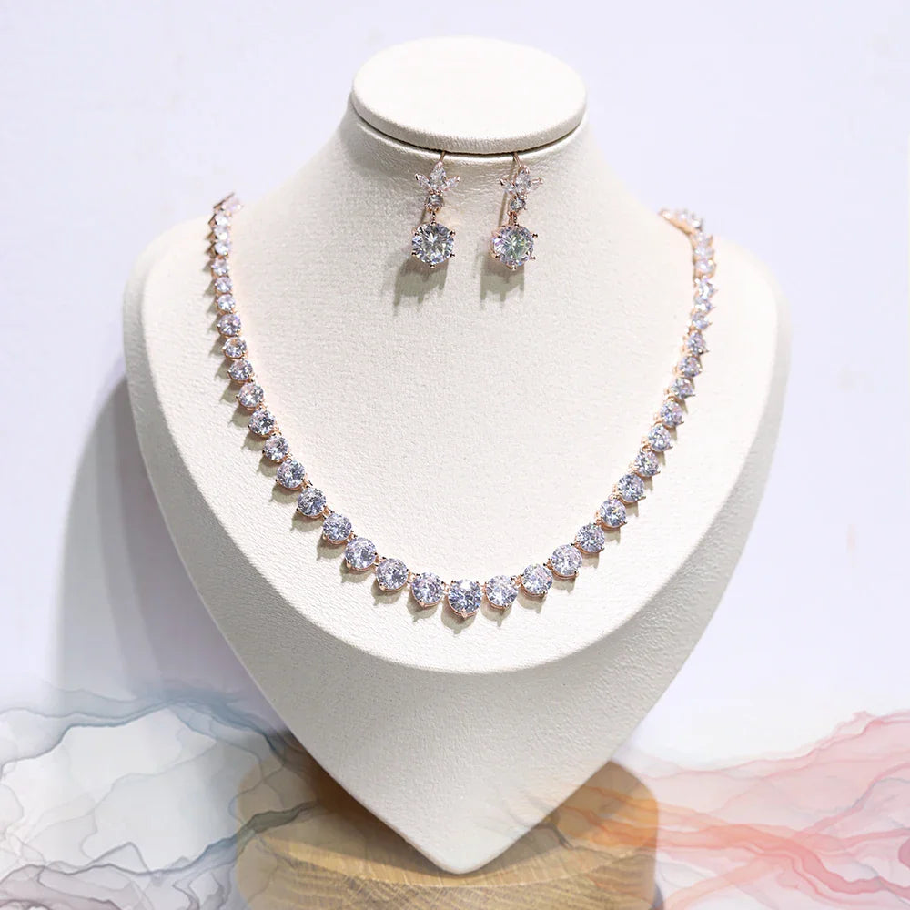 Fashion Water Drop Necklace A Necklace Set Composed Of Different Sizes Of Cubic Zirconia, Used For Party Wedding Jewelry