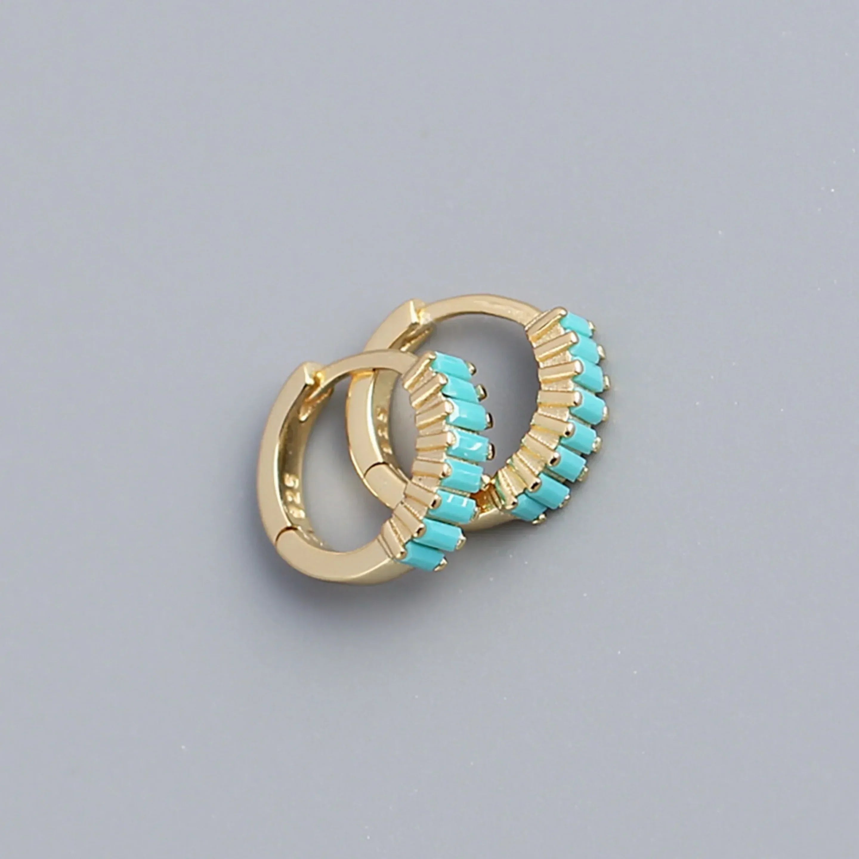 925 Sterling Silver Earring Fashion Rectangle Color Zircon Round Ear Ring Ear Bone Wild Trend Sweet Simple Women Girl Ear Jewelr