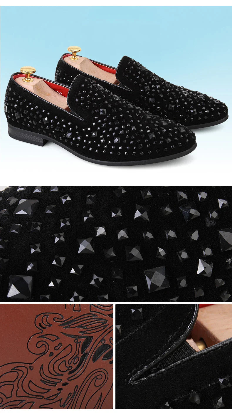 Formal Shoes Men Rhinestone Mens Dress Shoes Sepatu Slip On Pria Loafers Men Wedding Shoes Moda Italiana De Hombre Bona Zapatos