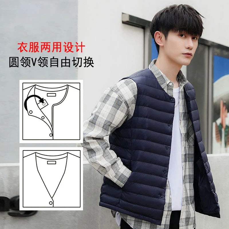 7XL Plus Size 90 White Down Vest Men Ultra Light Down Vest Portable V-neck Sleeveless Coat Man Winter Warm Liner