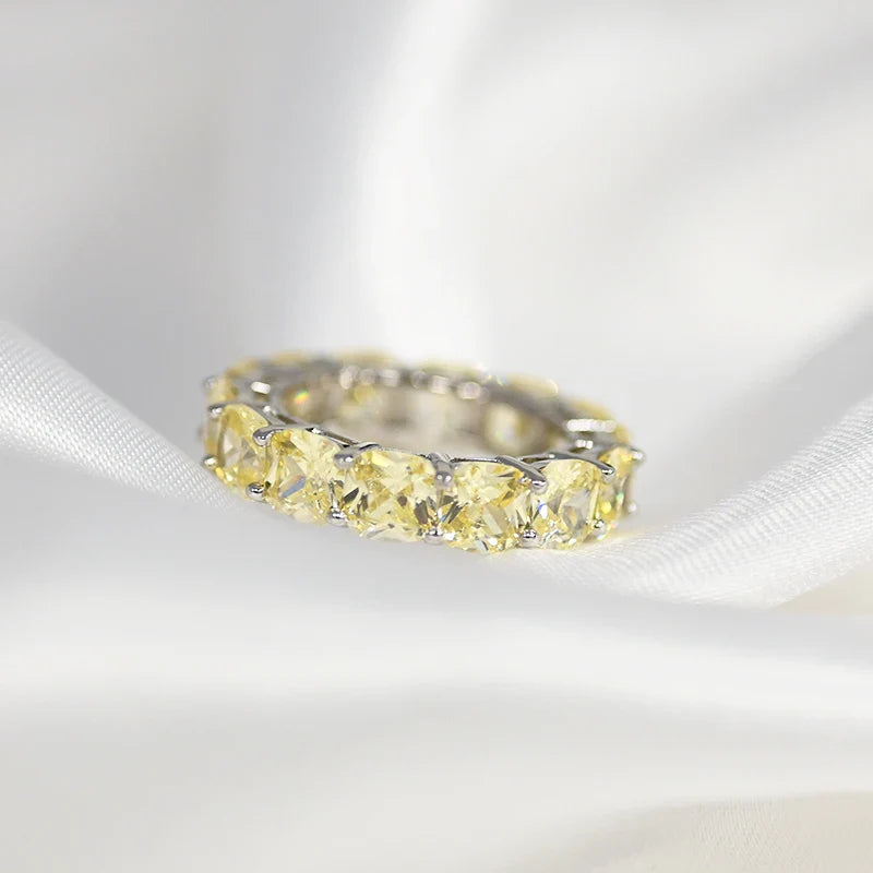100% 925 Sterling Silver Sparkling 1 Row Full 5*5mm High Carbon Diamond Finger Rings For Women Wedding Party Fine Jewelry