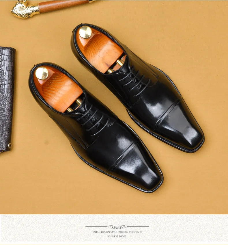Brand Designer Men Dress Shoes Genuine Leather Lace Up Men's Shoe For Suit Black Office Party Formal Man Wedding Shoes