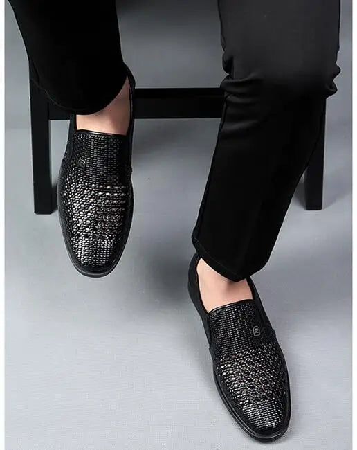 Spring Men Loafers Leather Men Shoes Summer Hollow Breathable Oxfords Man Casual Shoes Slip on Formal Dress Shoes for Man
