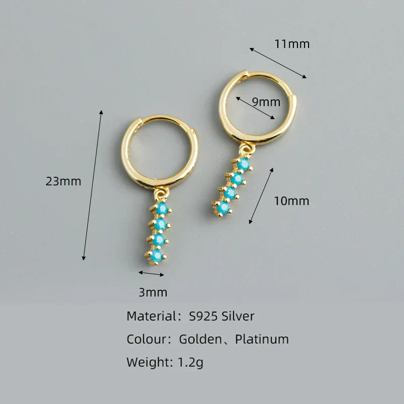 New Arrival Fashion Korean Blue Zircon Spike Geometric Stud Earrings for Women Real 925 Sterling Silver Gothic Jewelry