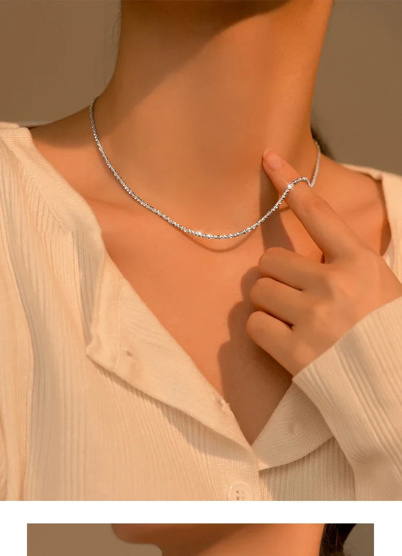 Dazzling Simple Adjustable Necklace for Women Girls 925 Sterling Silver Luxury Brand Jewelry 2024 New Mode Accessories