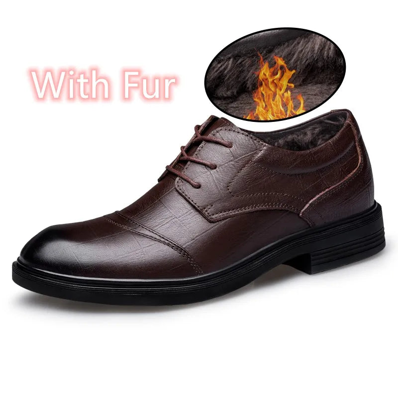 Brand Genuine Leather Luxury Oxford Mens Shoes Casual British Warm Winter Shoes for Business Formal Dress Plush Snow Big Size 48