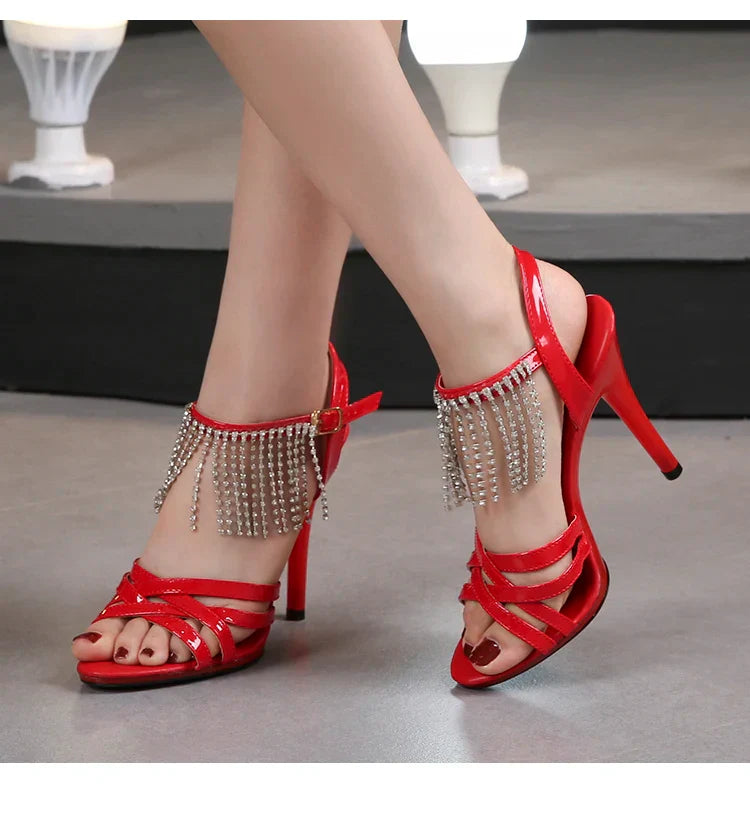 Model Catwalk High Heels Stiletto Sexy Platform 11cm Sandals Female Summer Red party Shoes Woman Sandals Cross Straps Size 43