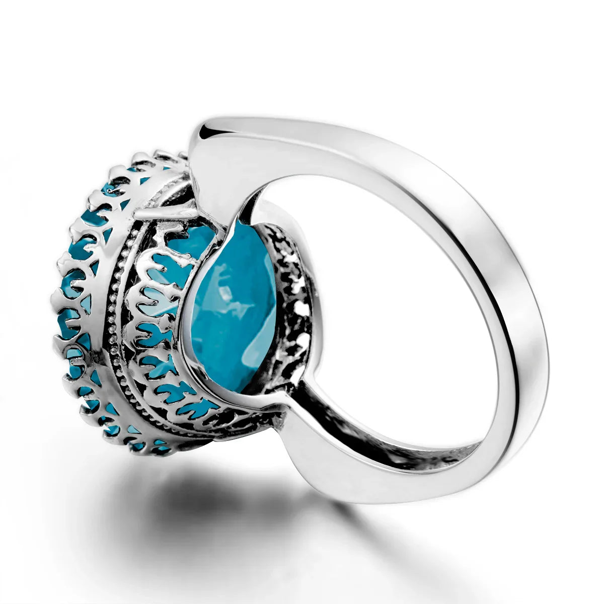 Vintage 100% 925 Sterling Silver 15ct Round Created Aquamarine Ring For Women Famous Branded Handmade Fine Jewelery 2024