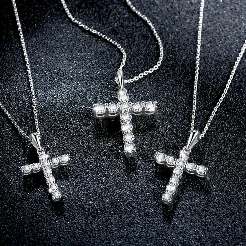 Handmade Cross Pendant Moissanite Solid Sterling 925 Silver Necklace For Women Luxury Jewelry for Engagement Christmas