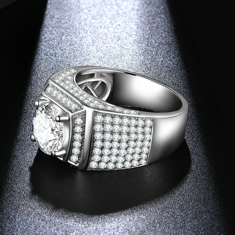 Classic 925 Sterling Silver Rings Men Wedding Silver Diamond Engagement 3.0Ct 9.0mm D Color Moissanite Ring for Men