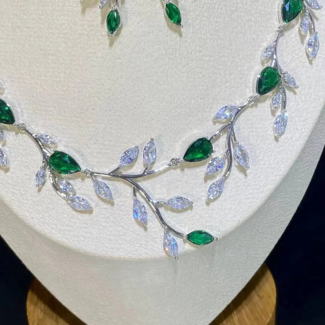 Fashion Four Colors Cubic Zirconia Vine Earrings and Necklace Sets For Women, Dubai Jewelry Sets, Bridal Jewelry Sets, X0179