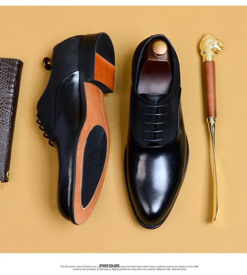 Genuine Cow Leather Brogue Wedding Business Men Casual Flats Vintage Handmade Oxford Shoes For Men Black Burgundy 2024