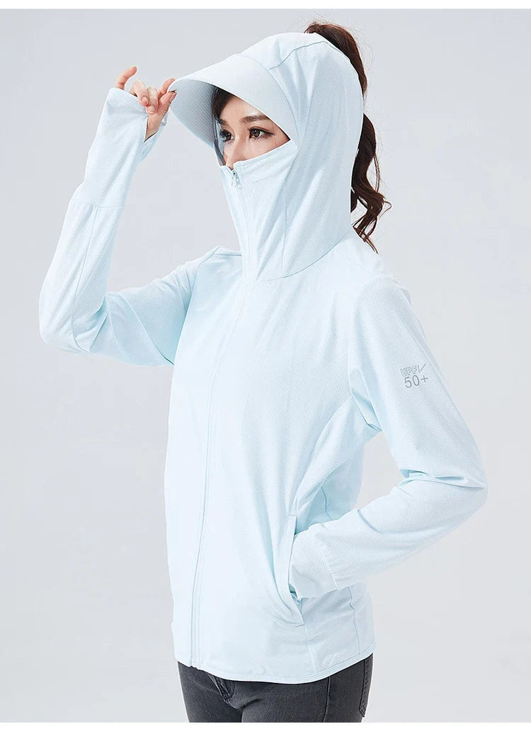 Long Sleeve Hoody Summer Women Sun UV Protection Quick Dry Clothing Men Hooded Jacket Thin Beach Sweatshirt