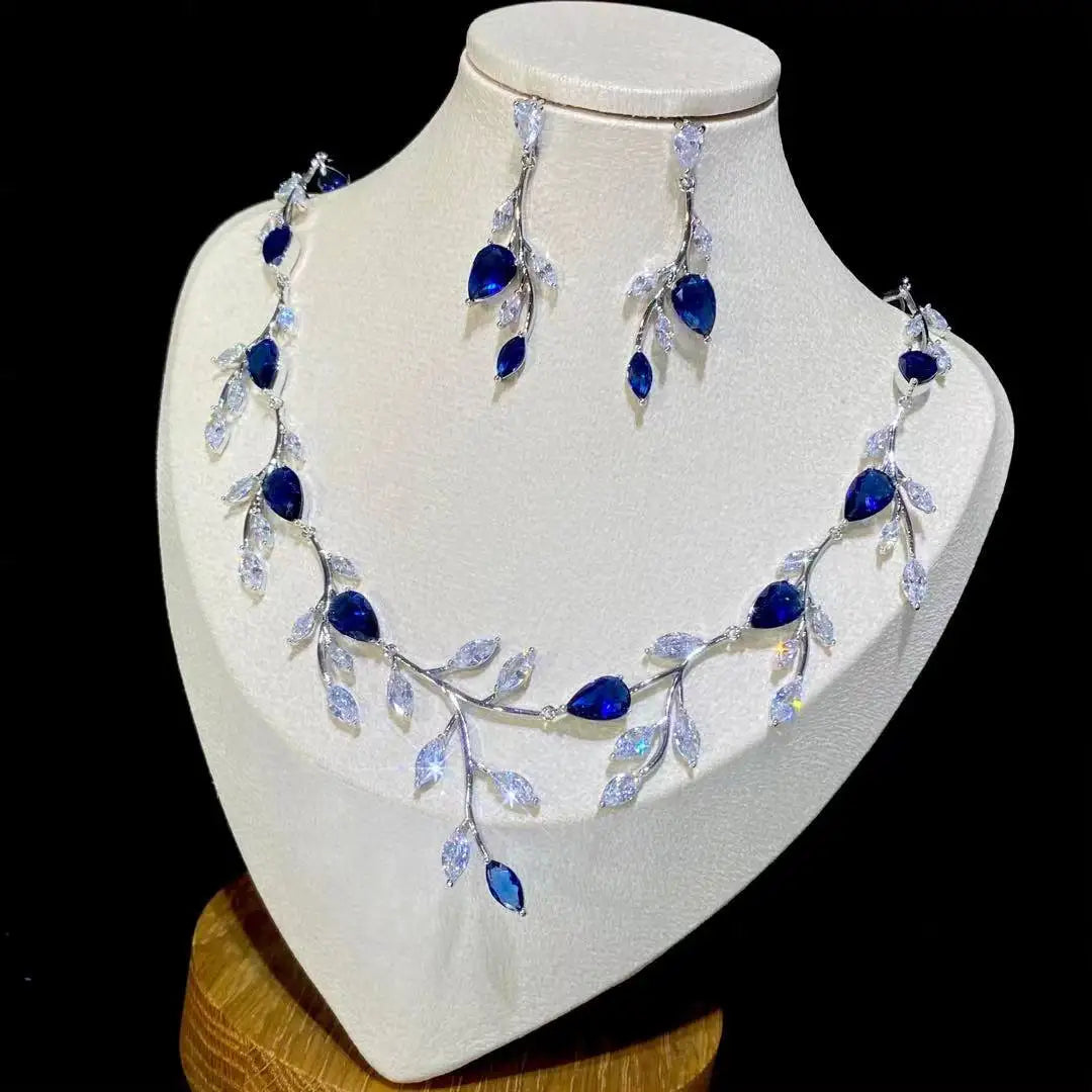 Fashion Four Colors Cubic Zirconia Vine Earrings and Necklace Sets For Women, Dubai Jewelry Sets, Bridal Jewelry Sets, X0179