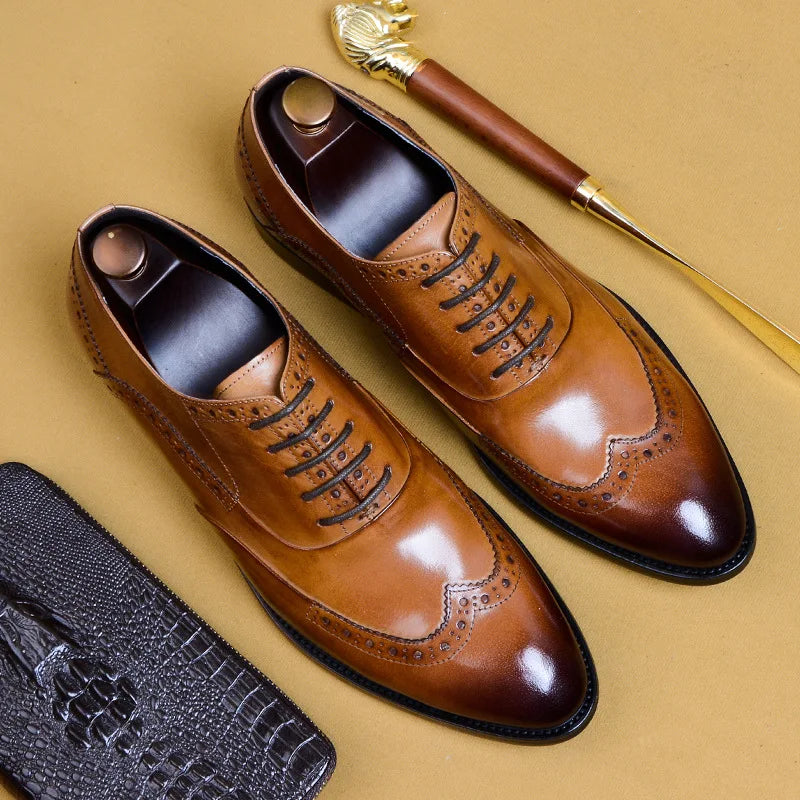 Full Grain Leather Men Retro Italian Design Men Brogues Genuine Leather Dress Shoes Handmade Wedding Shoes For Men