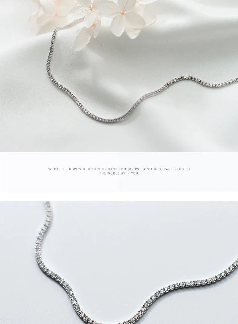 Genuien 925 Sterling Silver Dazzling Clear CZ Choker Necklace for Women Gift Adjustable Box Chain Original Fine Jewelry