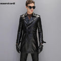 Autumn Black Faux Leather Trench Coat Men Long Sleeve Belt Double Breasted Brown Plus Size Men Clothing 2022 4xl 5xl