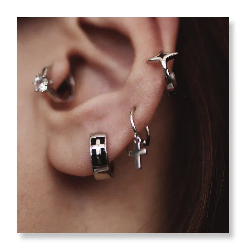 925 Sterling Silver Earring Colorful Dripping Oil Material Ear Ring Ear Buckle Rhombus Shape Trend Wild Girl Women Boy Ear Jewel