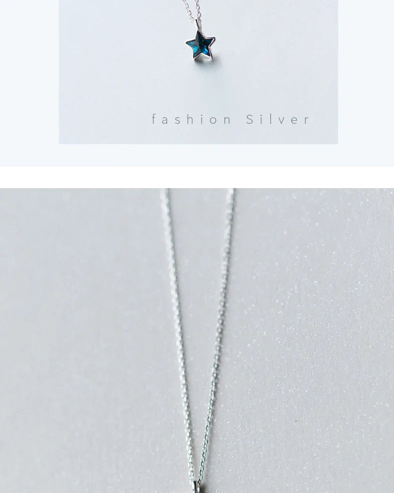 New 925 Sterling Silver Retro Mini Blue Star Charms Pendant Necklace Fit Women Adjustable Necklace Original Fine Jewelry