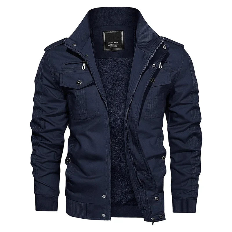 MAGCOMSEN Men's Fleece Jackets Windbreaker Coats Fall Winter Thermal Bomber Jackets Multi-pockets Stand Collar Motorcycle Jacket