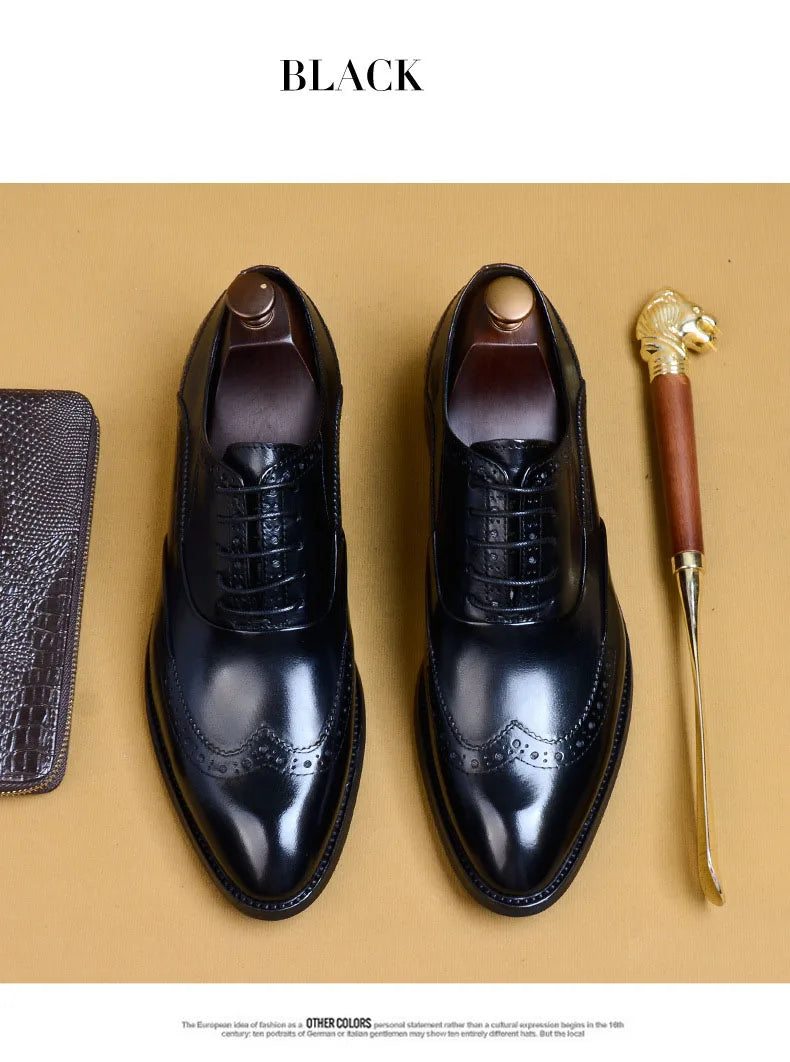 Full Grain Leather Men Retro Italian Design Men Brogues Genuine Leather Dress Shoes Handmade Wedding Shoes For Men