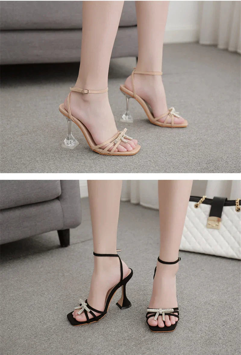 New Design Sexy White String Bead High Heels Women Sandals Summer Gladiator Party Dress Buckles Pumps Shoes Size 35-42