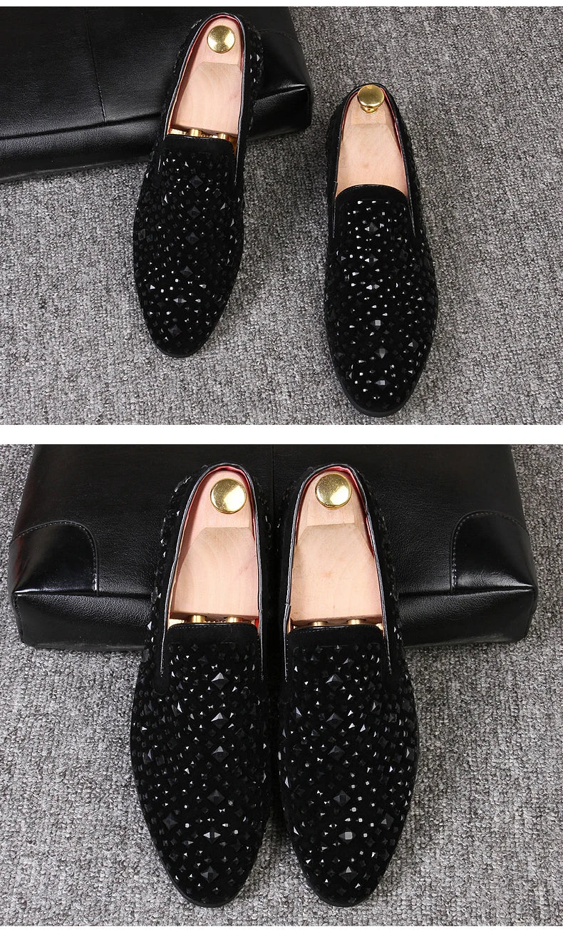 Formal Shoes Men Rhinestone Mens Dress Shoes Sepatu Slip On Pria Loafers Men Wedding Shoes Moda Italiana De Hombre Bona Zapatos