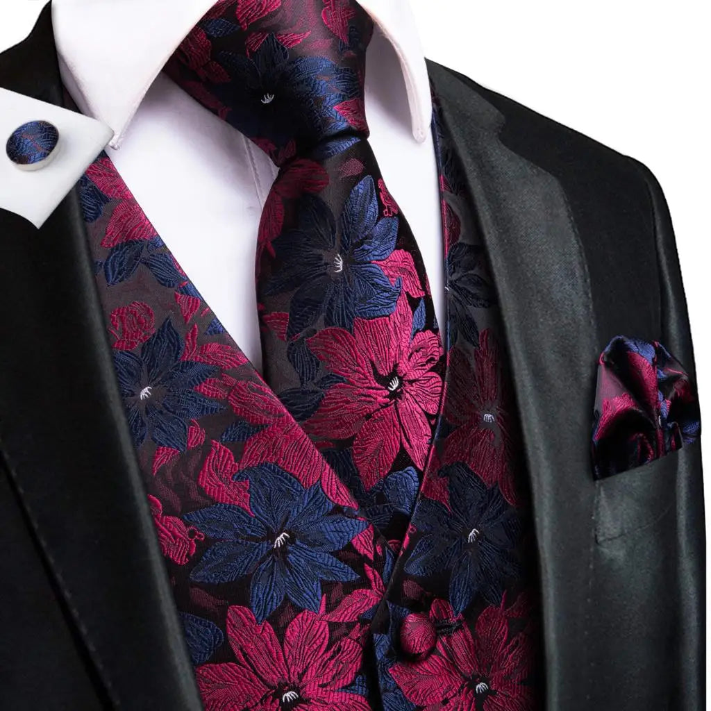 Fashion Silk Vest For Men Classic Gold Champane Yellow Waistcoat Jacket Tie Hankerchief Cufflinks Sets Dress Suit Wedding Hi-Tie