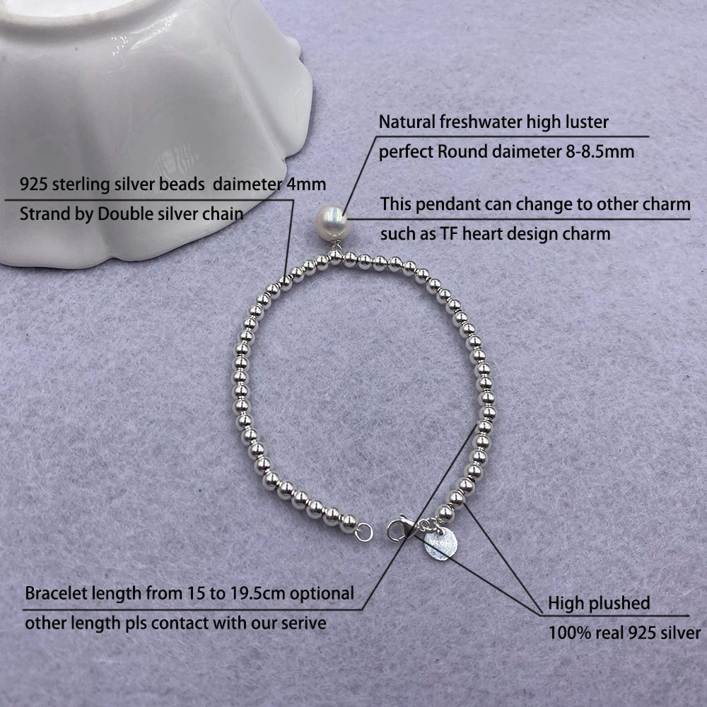 925 Sterling Silver Beads Bracelet Heart Charm Design Fashion Women Girls Lover Best Gift Hot Sale