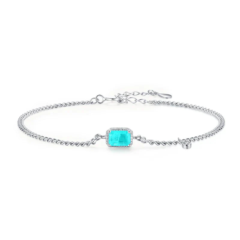 Pure 925 Sterling Silver Elegant Rectangle Tourmaline Paraiba Bracelet Fashion Link Chain For Women Wedding Jewelry Gifts