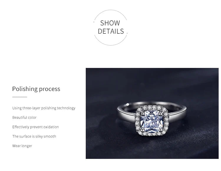 100% Real 925 Sterling Silver Simple Square Clear CZ Charm Rings for Women Minimalist Fine Jewelry 2021 New Style Bague
