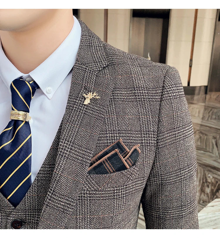 S-7XL Jacket + Pants / Luxurious High -end Brand Solid Color Men's Casual Business Slim Suit Two -piece Suit Groom Wedding Suit