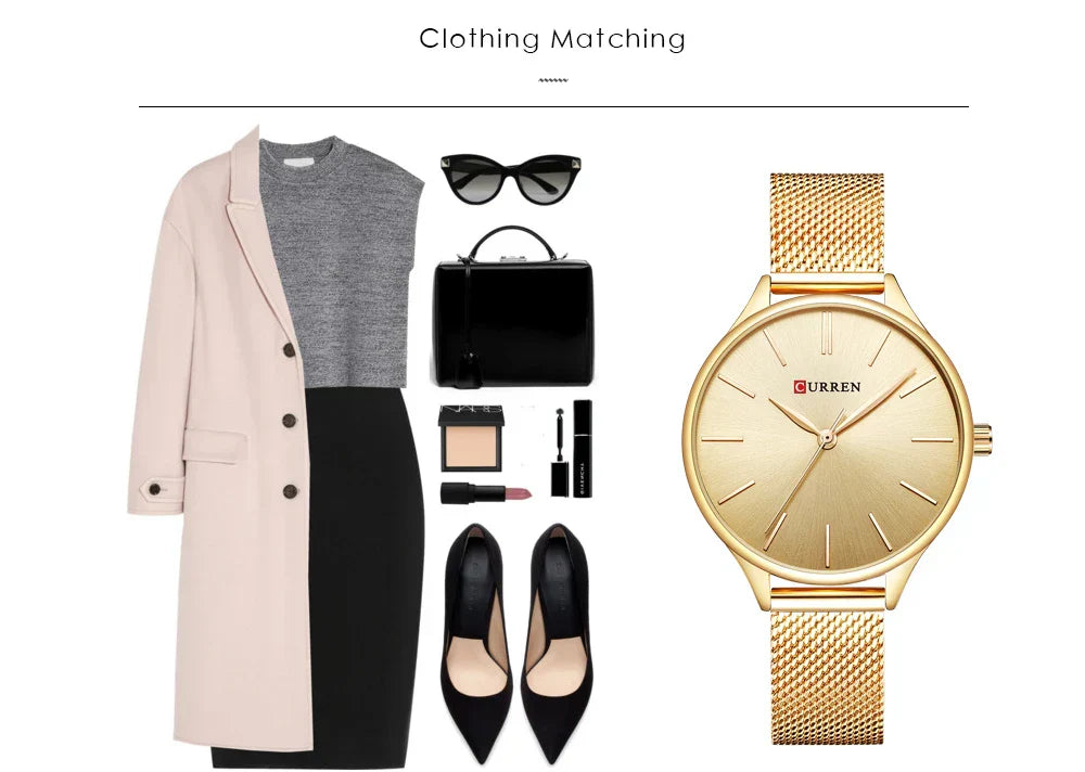 Original Women's Luxury Watch Matte Dial Japanese Quartz Movement Stainless Steel Mesh Strap with Box