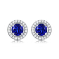 5mm Round Sapphire Halo Earrings for Women 100% 925 Sterling Silver Wedding Stud Earrings Fine Jewelry Plated White Gold Gift