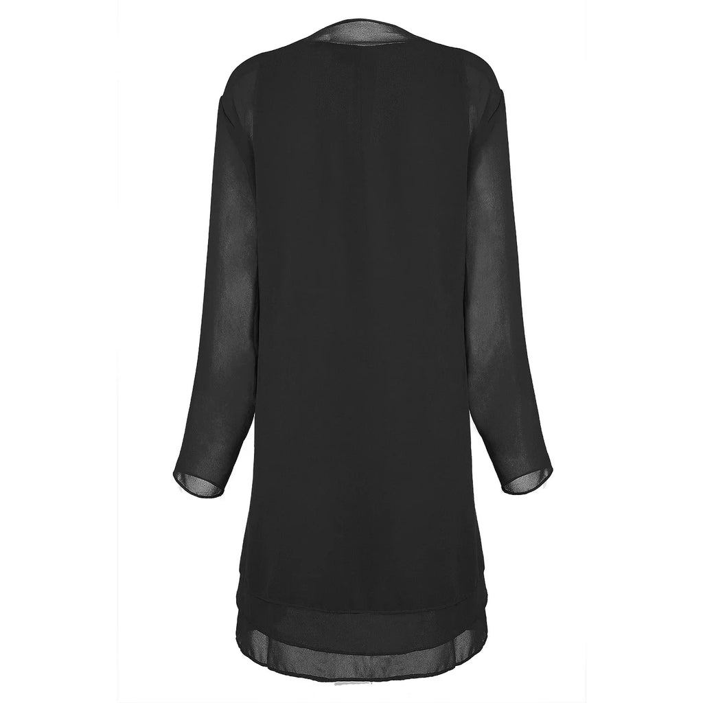 2 Pieces Chiffon Dress Set Women Casual Long Sleeve Solid Cardigan Dress Elegant Wedding Evening Party Dresses Clothing Vestidos