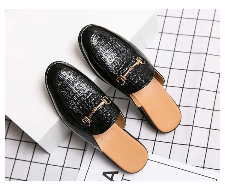 Italian Half Shoes For Men Leather Mens Casual Shoes Loafers Slippers Coiffeur Luxury Designer Man Slide Slipper Buty Meskie