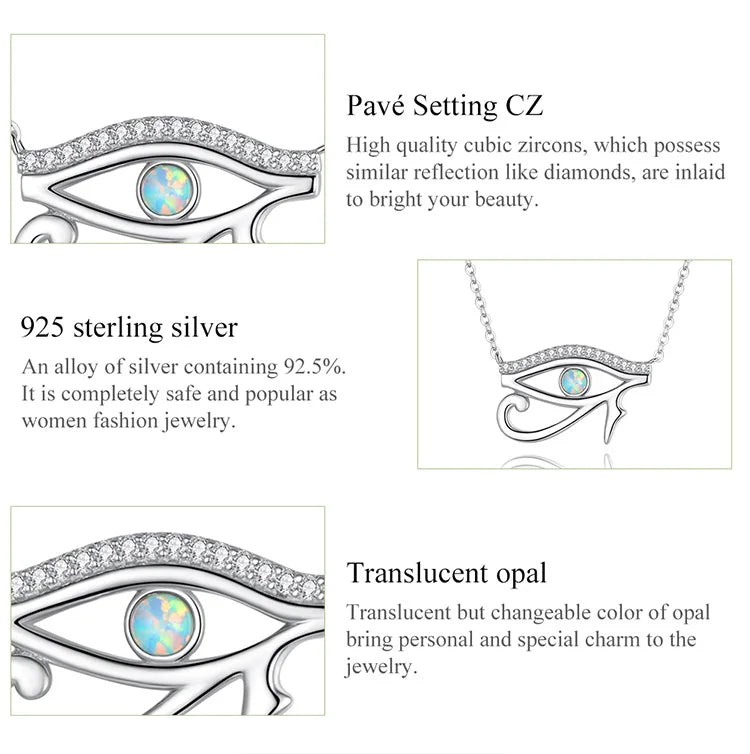 925 Sterling Silver Horus Eye Crystal Necklace Silver Protection Pendant Necklace for Women Girls Fine Jewelry