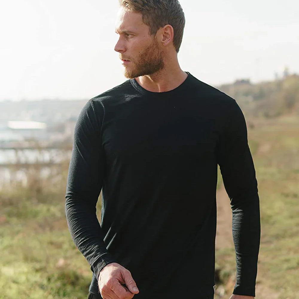Men's 100% Merino Wool Base Layer Shirt 240G Thermal Top Warm Wicking Breathable Anti-Odor Underwear Warm Clothing Base Layer