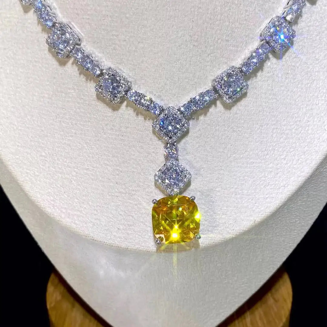 Square Bright Yellow and Green Color Drop Earrings Necklace For Women Jewelry Set  Bridal Wedding Accessories  X0185