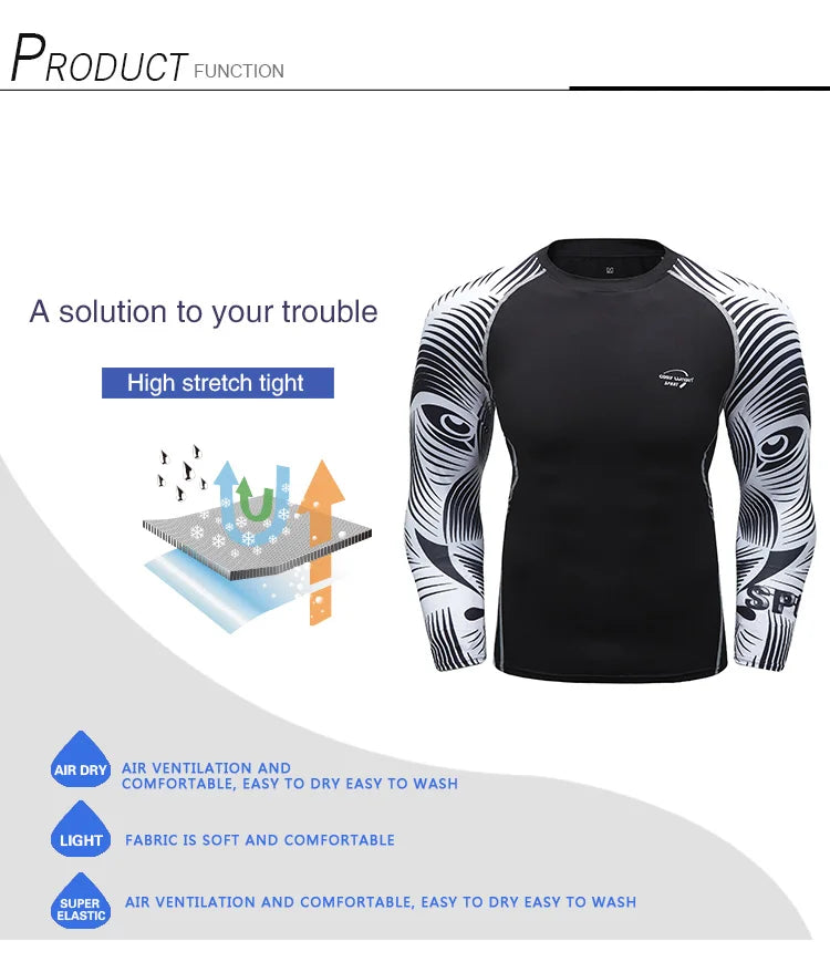 Men Long Sleeve Compression Athletic Workout Shirt Water Sports UPF 50+ Rash Guard High Quality Jiu Jitsu Gi BJJ Top