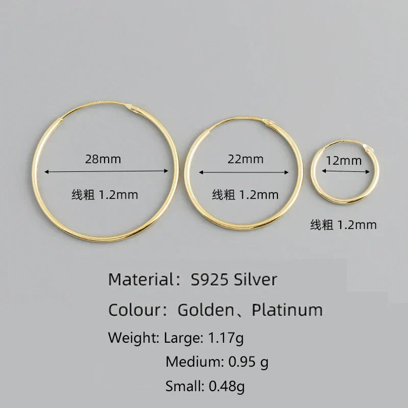 Genuine 925 Sterling Silver Fashion Korean Simple Hoop Earrings for Women Men Charming Chic Party Jewelry Accessories