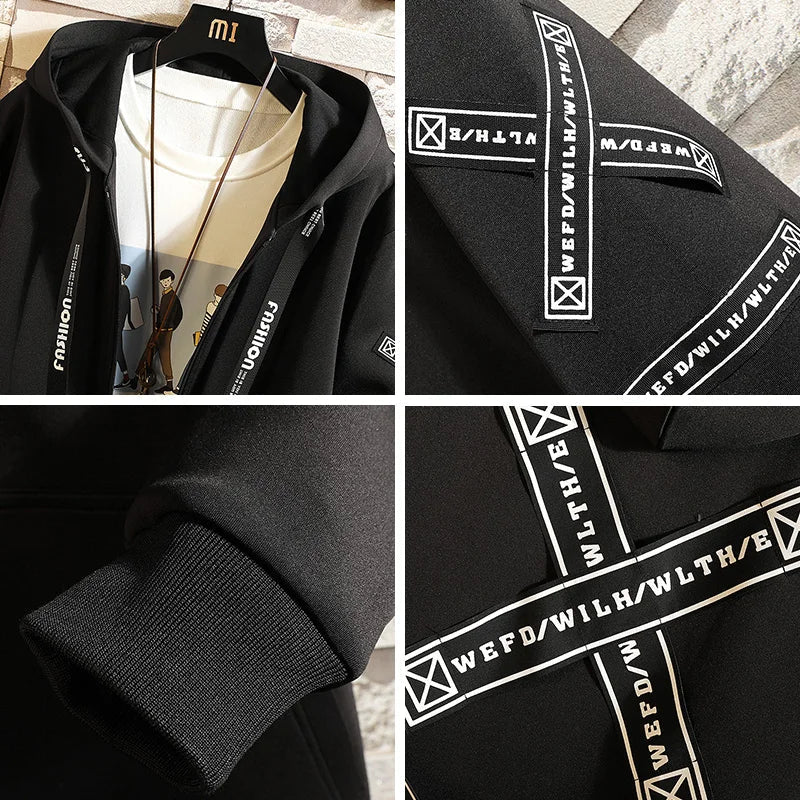 New Men Streetwear Black Jackets And Coats Hip Hop Harajuku Hooded Men's Windbreaker Overcoat Mens Clothing Outwear M-5XL