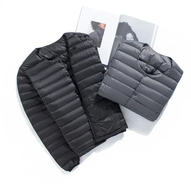 Matt Fabric Ultra Light Down Jacket Men V-neck Men's Down Jacket Slim Windproof Portable Lightweight Coat Warm Liner