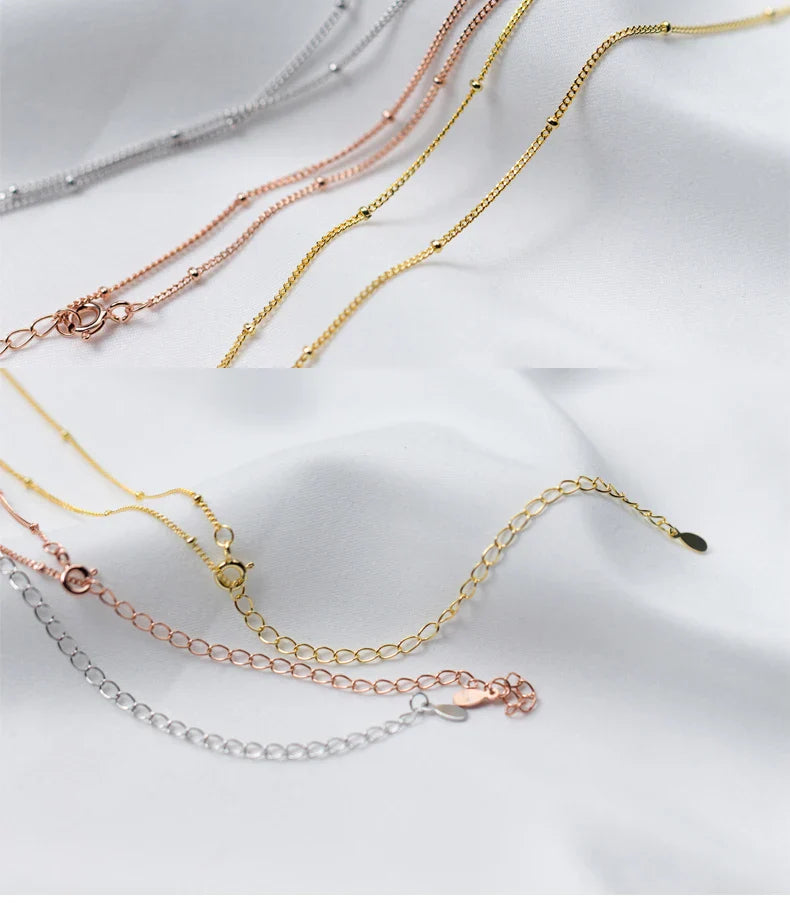 Simple 3 Color Choker Necklace for Women Gift Authentic 925 Sterling Silver Light Beads Naked Chain Fashion Fine Jewelry