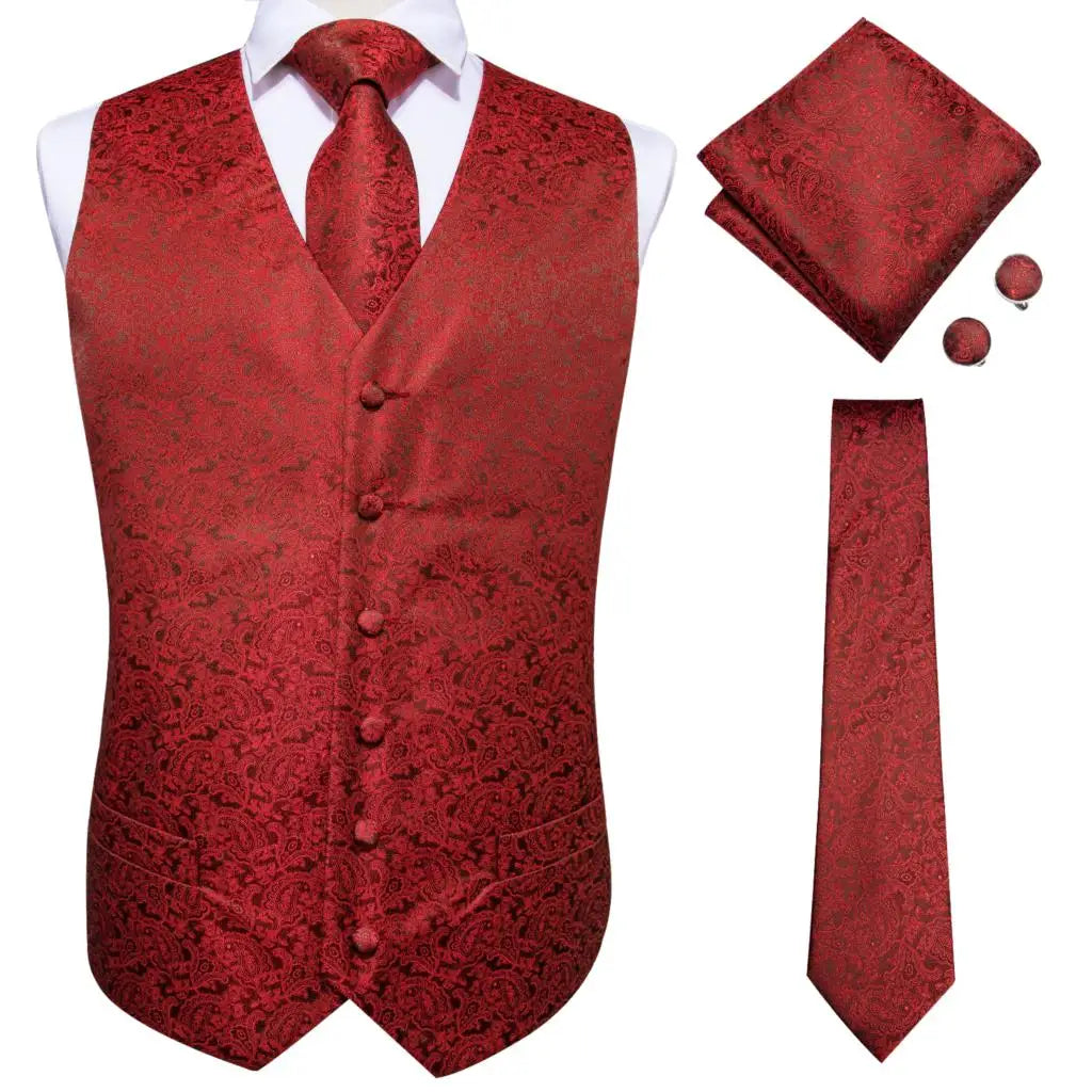 Fashion Silk Vest For Men Classic Gold Champane Yellow Waistcoat Jacket Tie Hankerchief Cufflinks Sets Dress Suit Wedding Hi-Tie