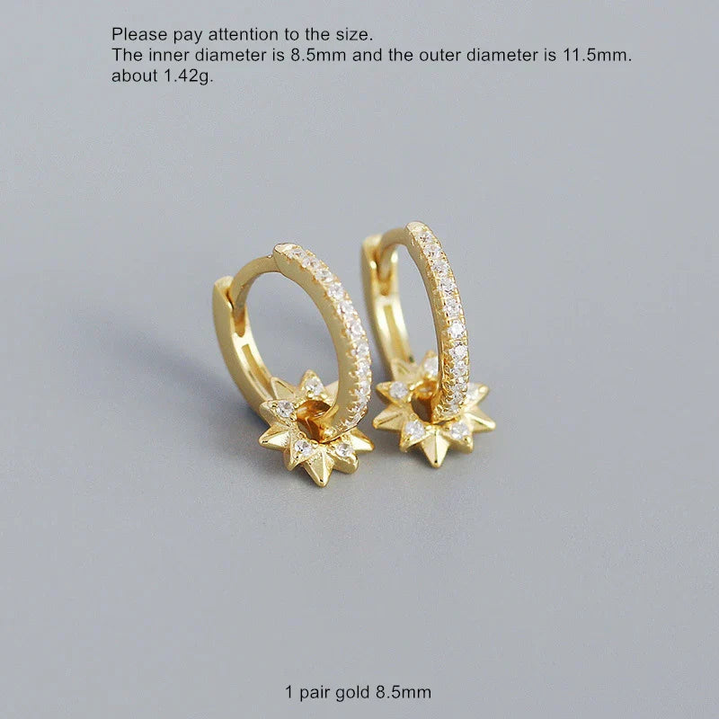 925 Sterling Silver Earring Zircon Sun Flower Ear Ring Geometric Style Water Drop Ear Bone Cute Temperament Woman Girl Ear Jewel