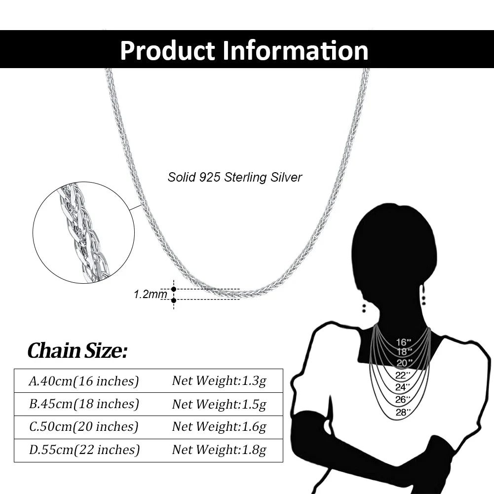 925 Sterling Silver Handmade 1.2mm Chopin Chain Necklace for Women Fashion Italian Silver Neck Chain Jewelry SC53