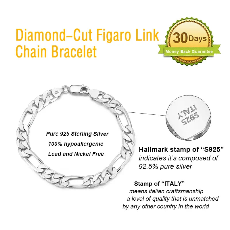 Trendy Men Woman Figaro Chain Necklace 3.3/5/7mm Diamond-Cut Figaro Chain 925 Silver Jewelry Party Gift OSC34